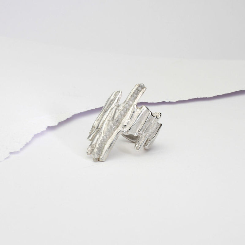 One of a Kind: (No 2.) Bespoke Carved Ring in Silver and Diamonds - Mari Thomas Jewellery