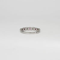18ct white gold ring with pink sapphires and diamonds by Duncan Eves