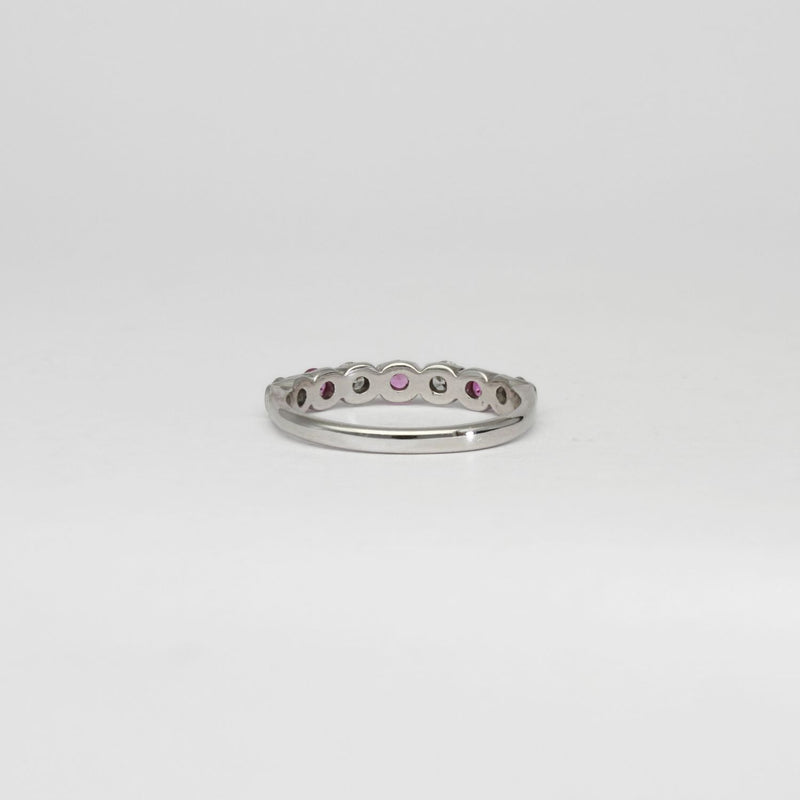 18ct white gold ring with pink sapphires and diamonds by Duncan Eves