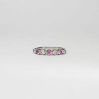 18ct white gold ring with pink sapphires and diamonds by Duncan Eves