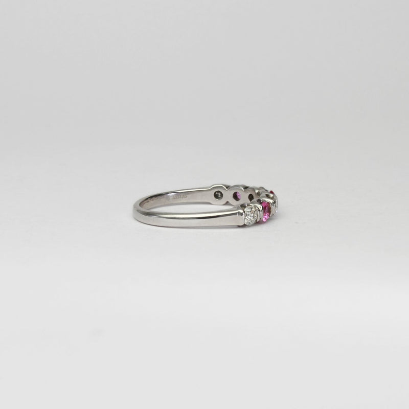 18ct white gold ring with pink sapphires and diamonds by Duncan Eves