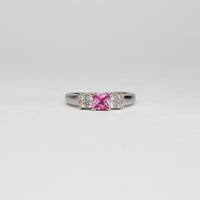 18ct white gold ring with pink sapphire and diamonds by Duncan Eves