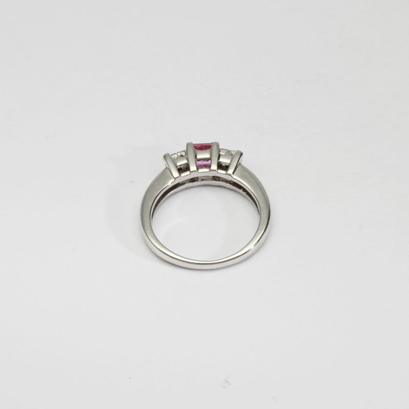 18ct white gold ring with pink sapphire and diamonds by Duncan Eves