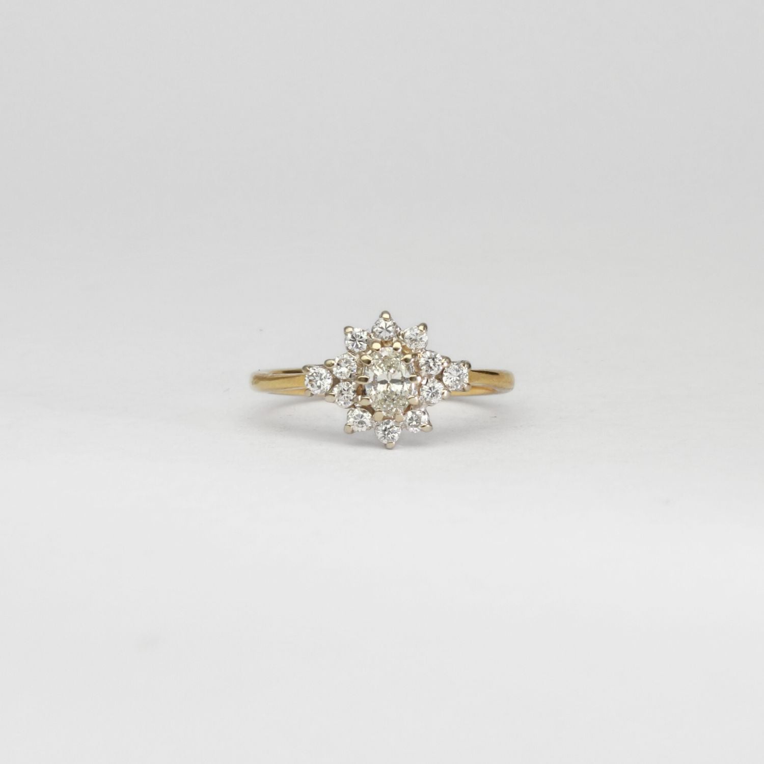 18ct gold oval diamond cluster ring by Duncan Eves