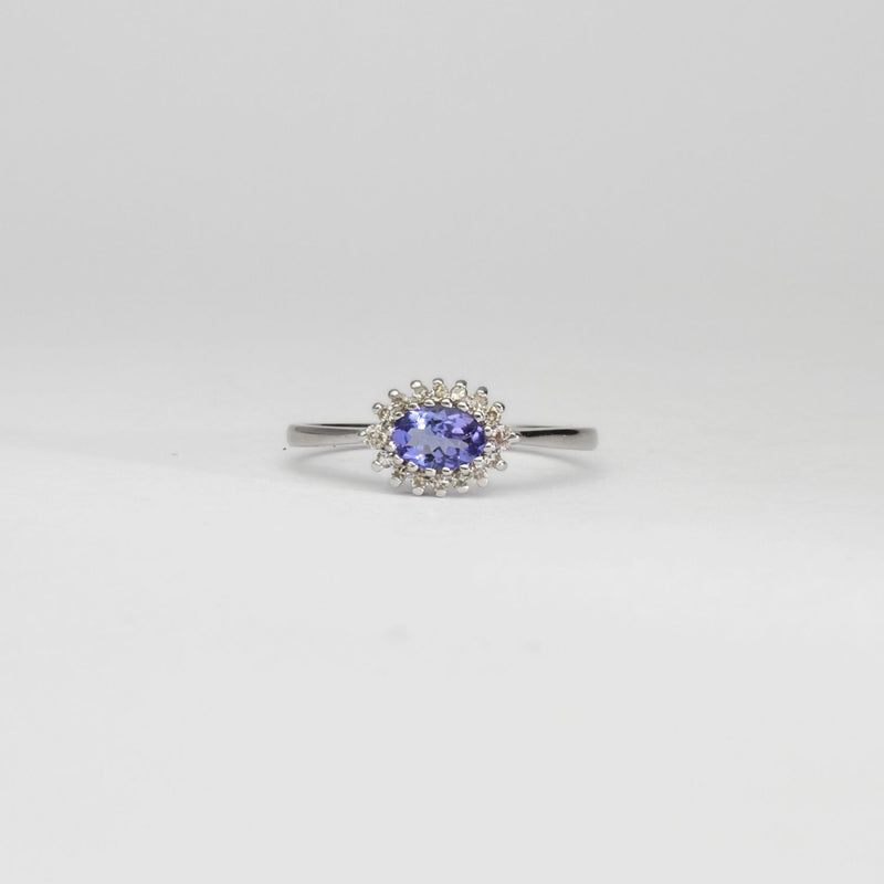 18ct white gold ring with tanzanite and diamonds by Duncan Eves