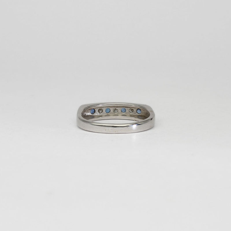 9ct white gold ring with blue sapphires and diamonds by D E Jewellery