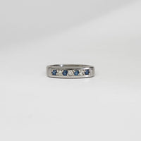 9ct white gold ring with blue sapphires and diamonds by D E Jewellery