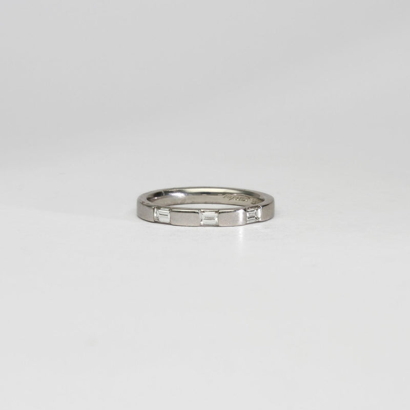 Platinum ring with 3 baguette diamonds by Duncan Eves