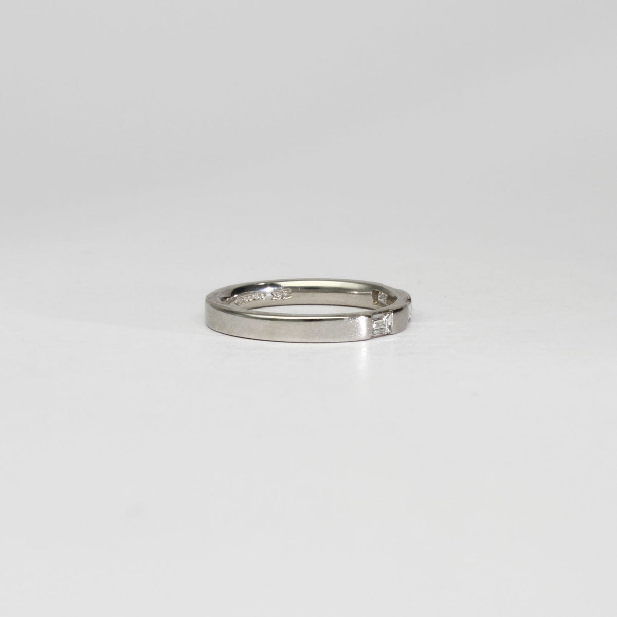 Platinum ring with 3 baguette diamonds by Duncan Eves