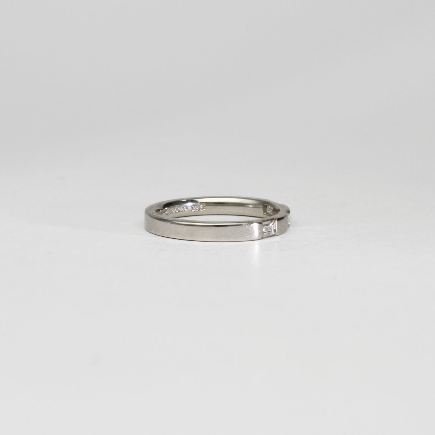 Platinum ring with 3 baguette diamonds by Duncan Eves