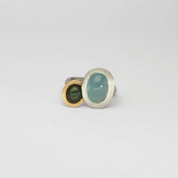 Aquamarine & green sapphire silver & 18ct gold ring by Emily Thatcher
