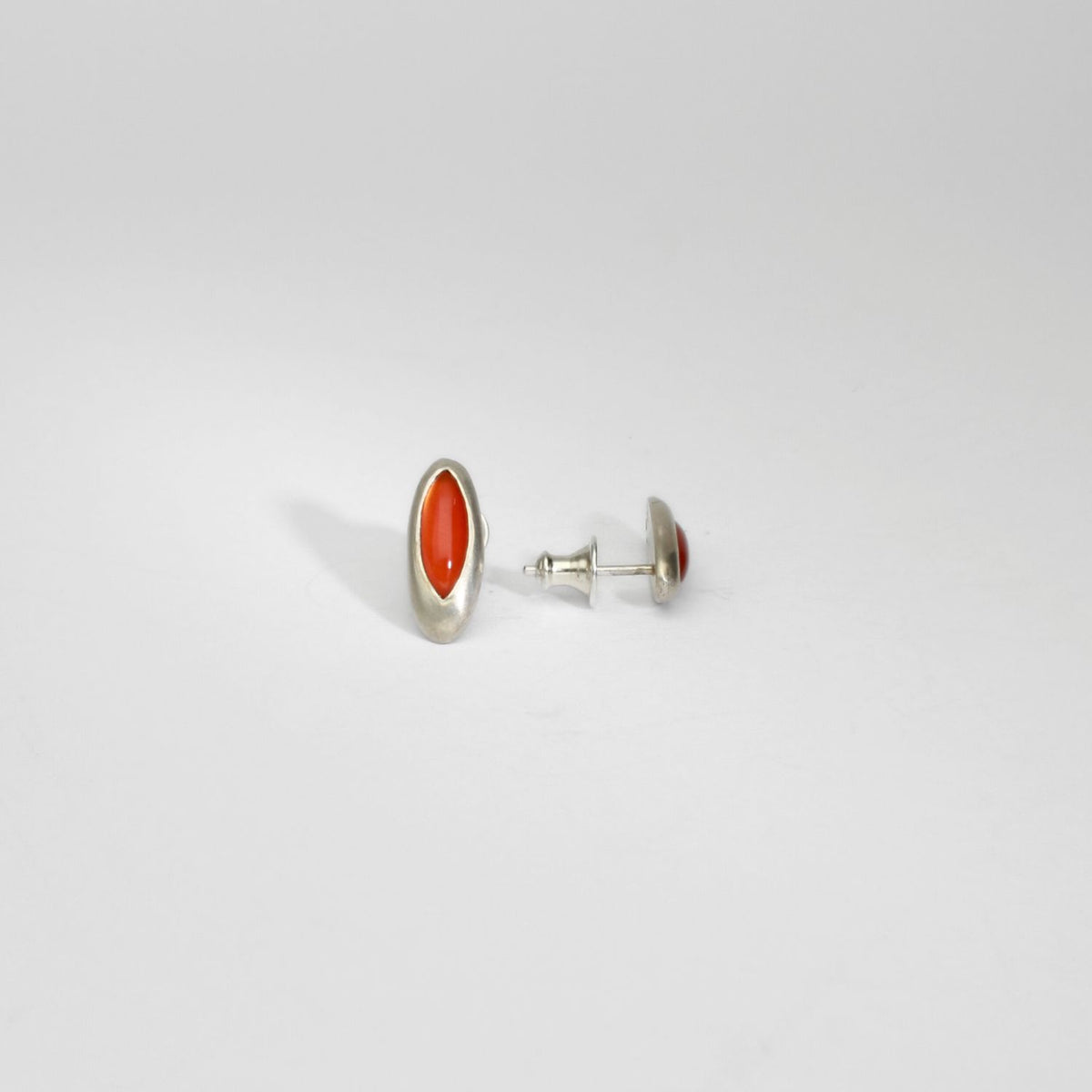 Carnelion elipse silver studs by Emily Thatcher