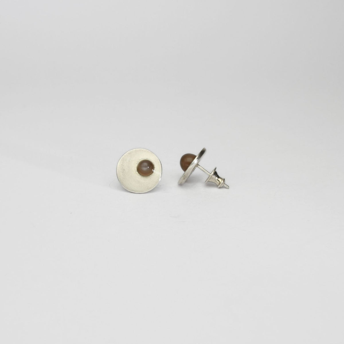 Circle moonstone silver Sororal studs by Emily Thatcher