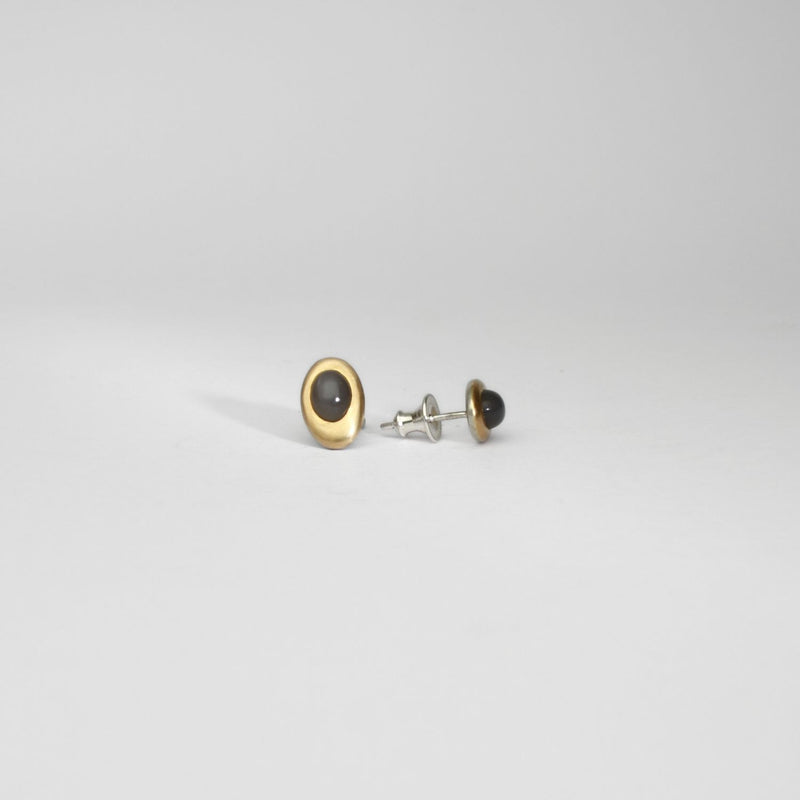 Grey moonstone silver & 18ct gold studs by Emily Thatcher