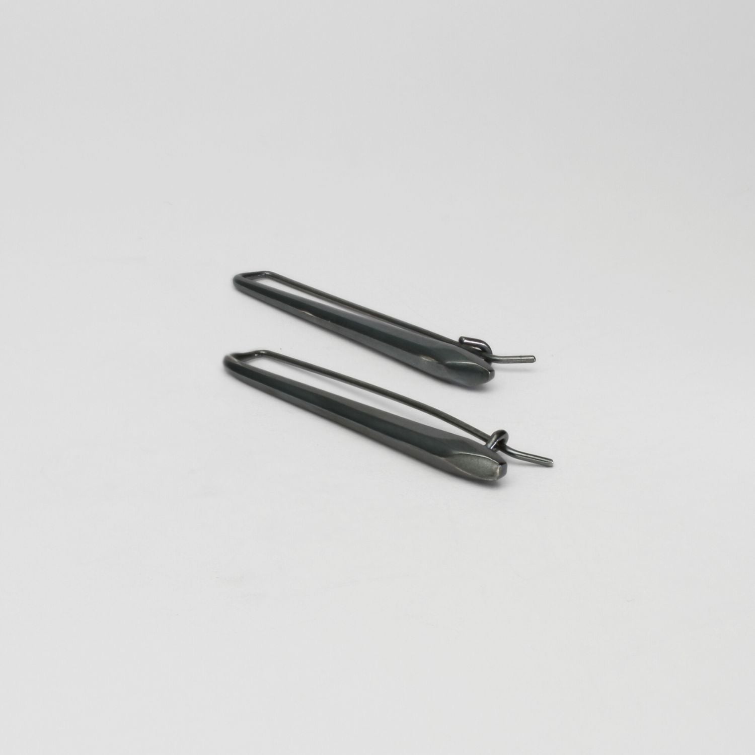 Short forged black silver drop earrings by Emily Thatcher