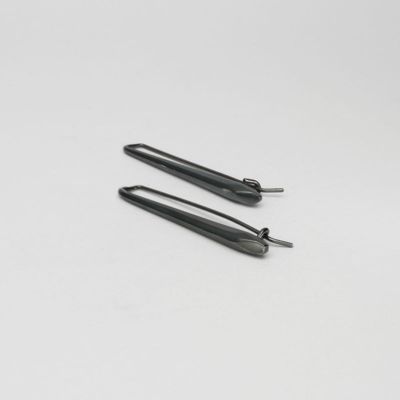 Short forged black silver drop earrings by Emily Thatcher