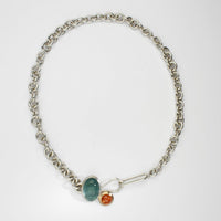 Camur heavy-weight necklace with aquamarine & mandarin garnet silver & 18ct gold by Emily Thatcher