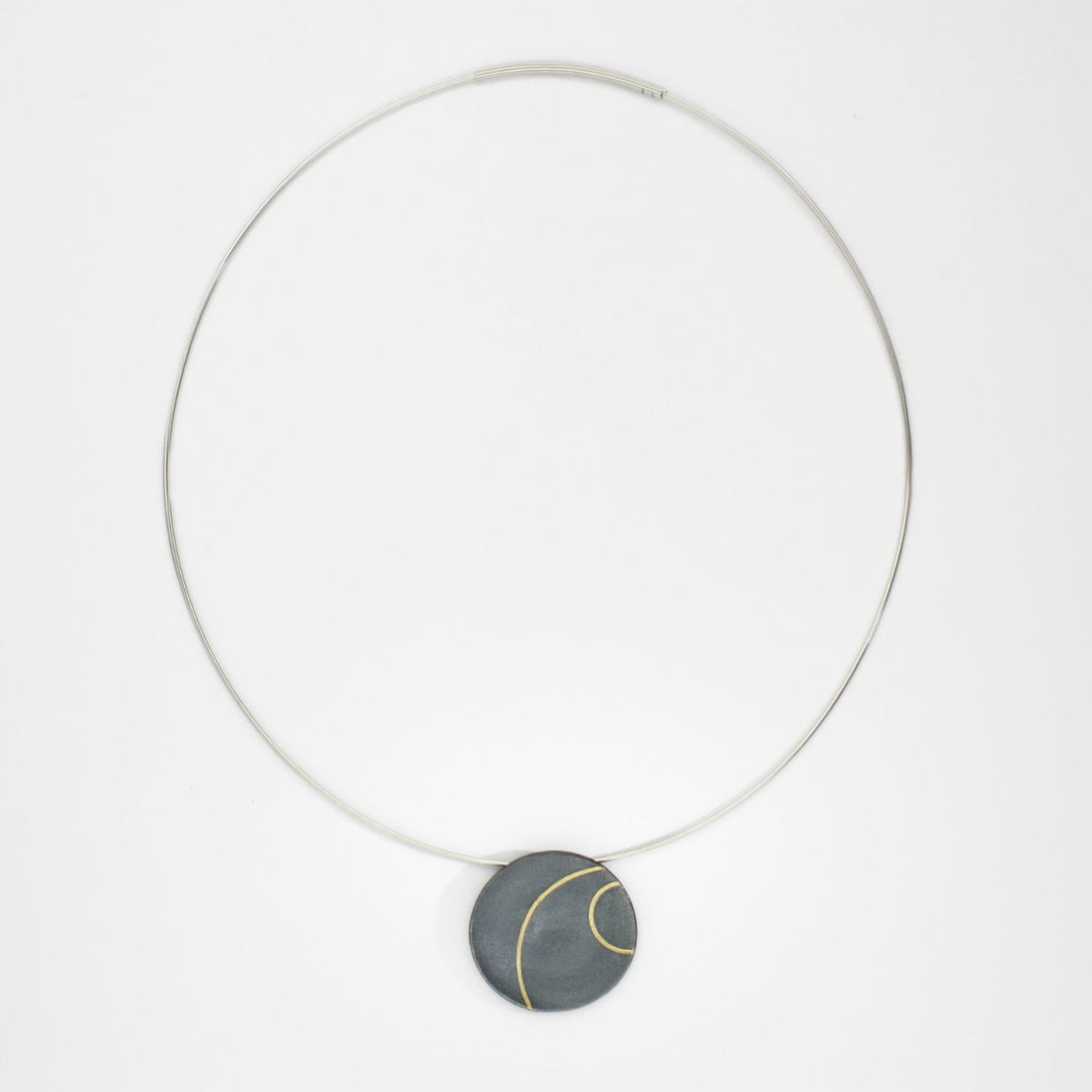 Large lunar 2 black silver & 18ct gold pendant by Hannah Souter