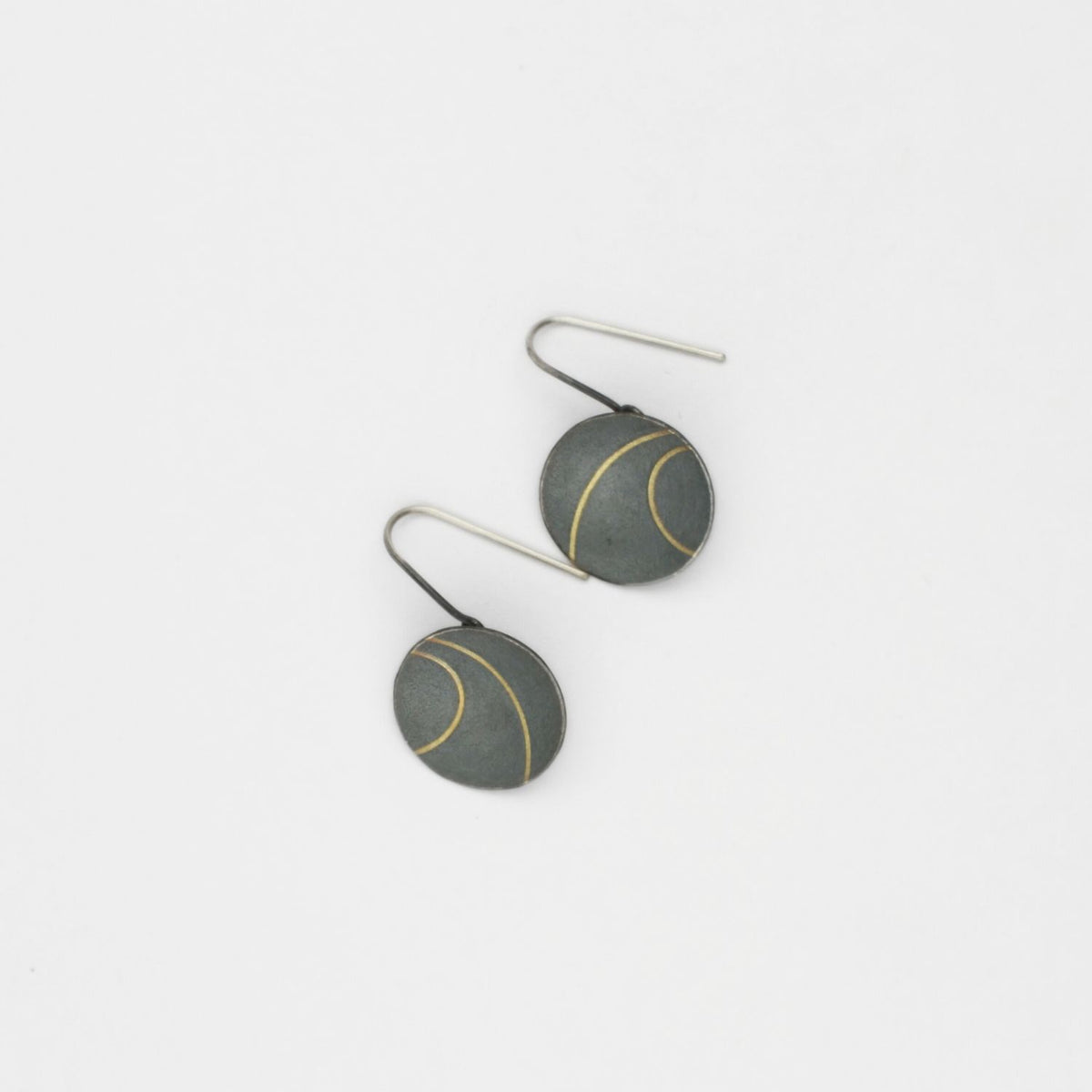 Lunar 2 black silver & 18ct gold drop earring by Hannah Souter
