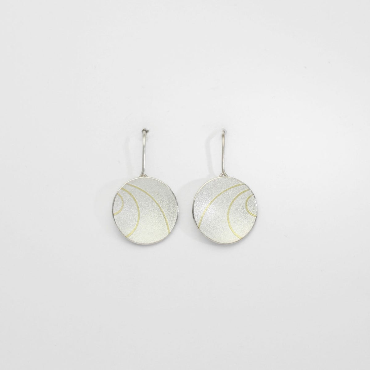 Lunar 3 satin silver & 18ct gold drop earrings by Hannah Souter
