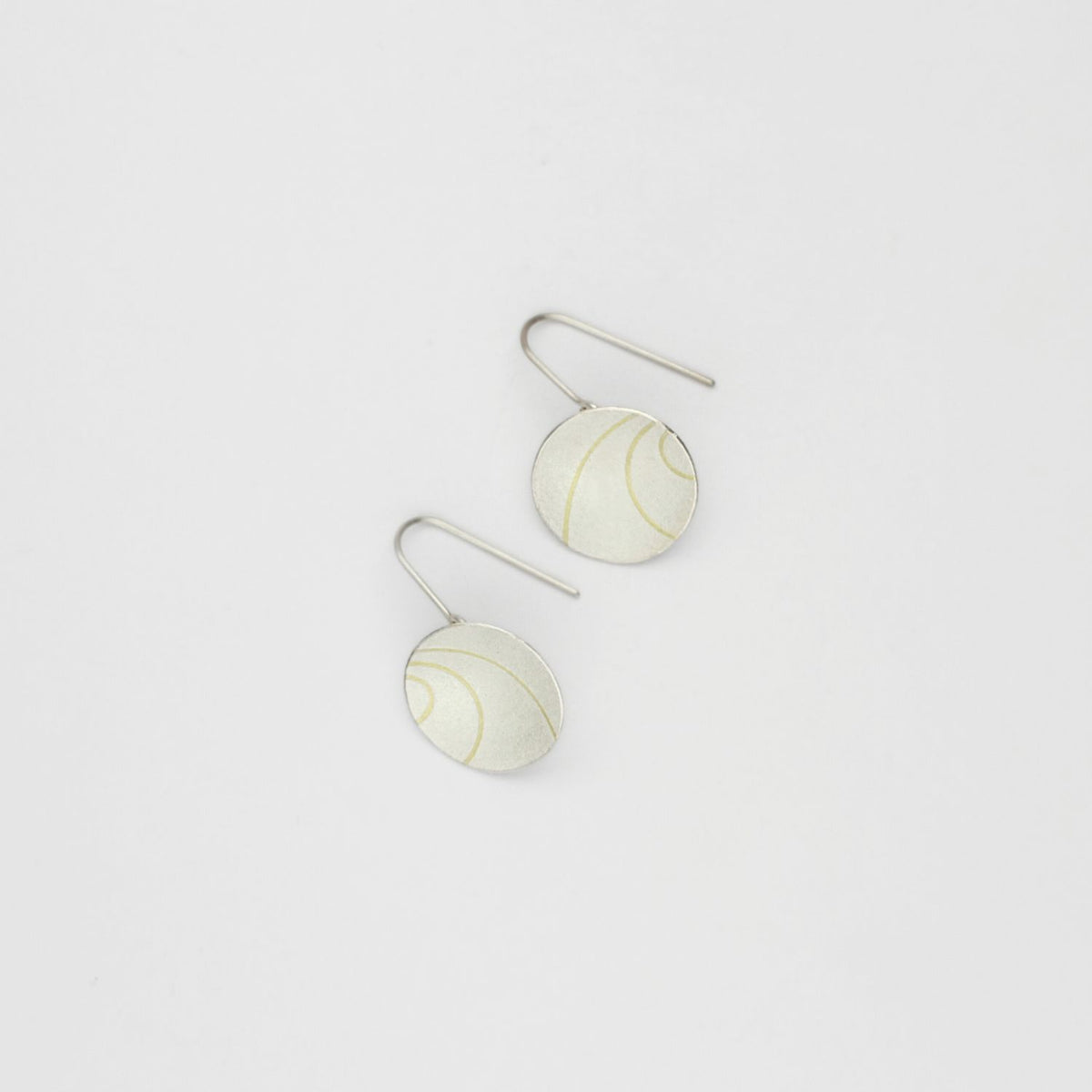 Lunar 3 satin silver & 18ct gold drop earrings by Hannah Souter