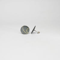 Large lunar 2 satin black silver & 18ct gold studs by Hannah Souter