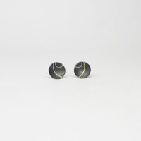 Medium lunar 2 satin black silver & 18ct gold studs by Hannah Souter