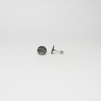 Small lunar 2 satin black silver & 18ct gold studs by Hannah Souter