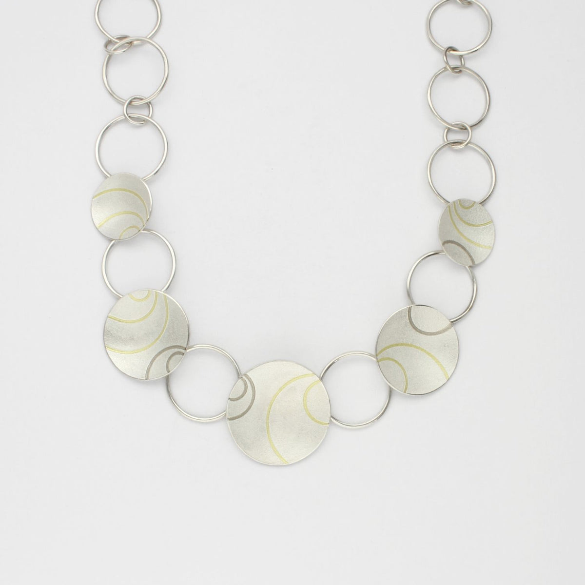 Lunar multi dome silver, 18ct white gold & 18ct yellow gold necklace by Hannah Souter
