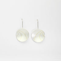 Large lunar 3 satin silver & 18ct gold drop earrings by Hannah Souter