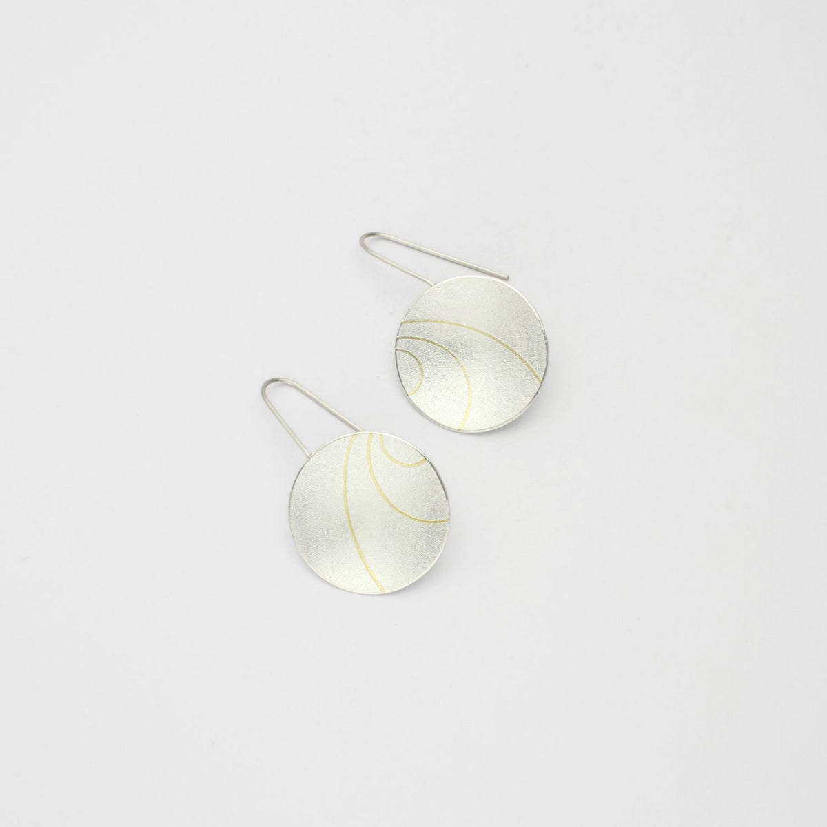 Large lunar 3 satin silver & 18ct gold drop earrings by Hannah Souter