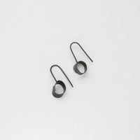 Ribbon end black silver hook earrings by Jodie Hook