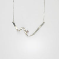 Ribbon medium loop V silver necklace with pink tourmaline by Jodie Hook