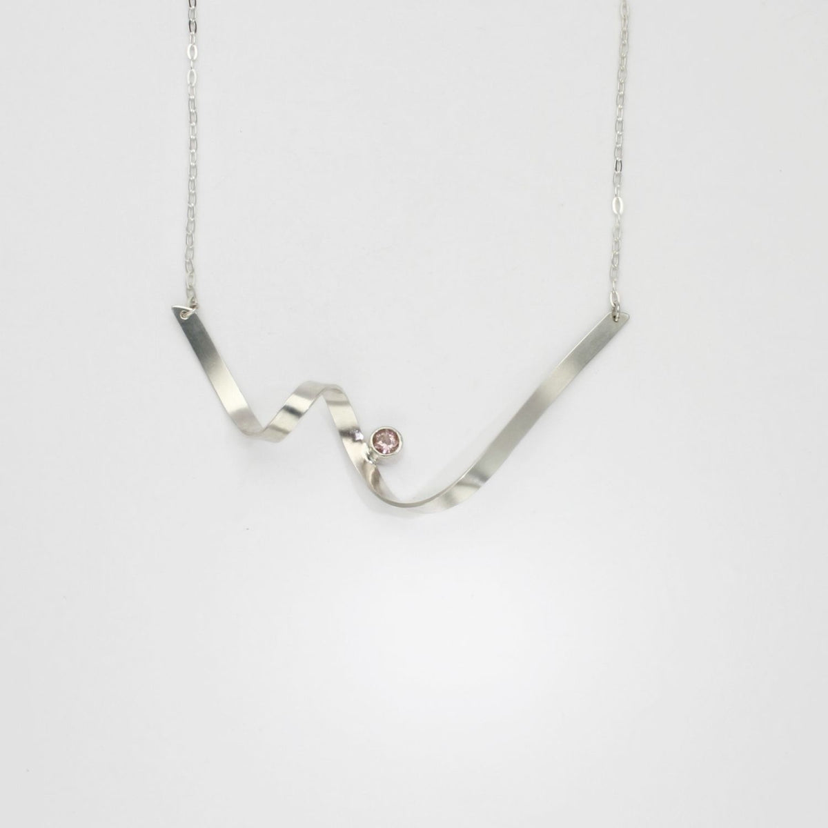 Ribbon medium loop V silver necklace with pink tourmaline by Jodie Hook