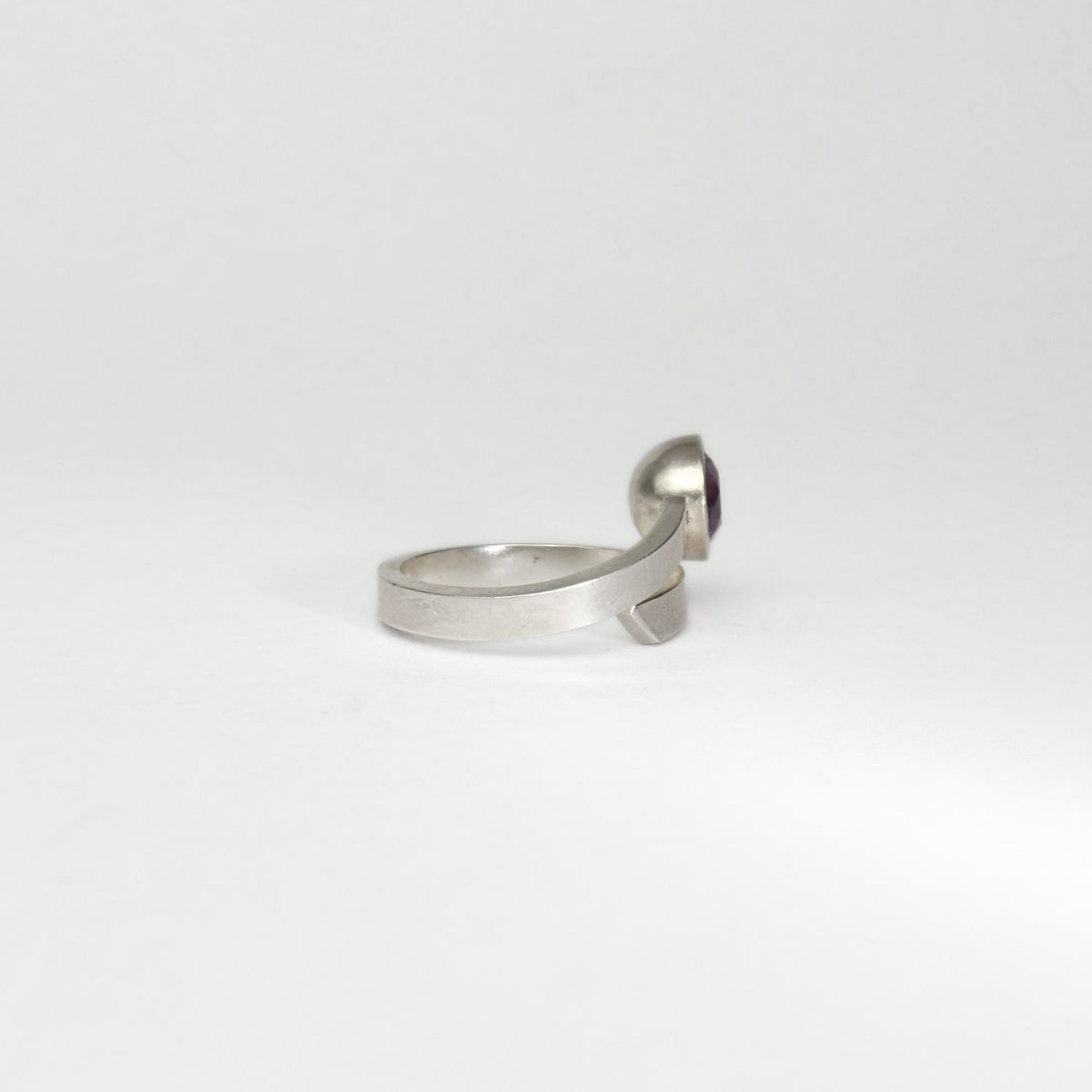 Ribbon end silver ring with lavender amethyst by Jodie Hook