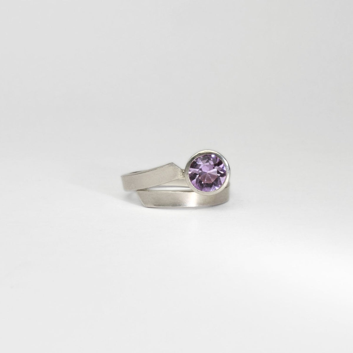 Ribbon end silver ring with lavender amethyst by Jodie Hook