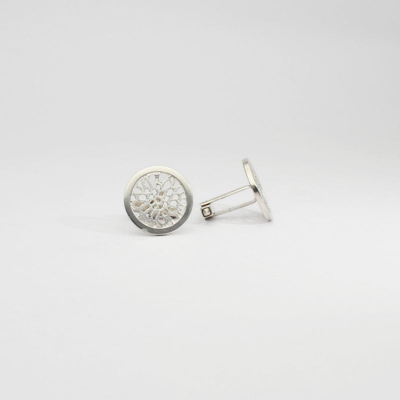 Silver floral cufflinks by Katherine Campbell-legg