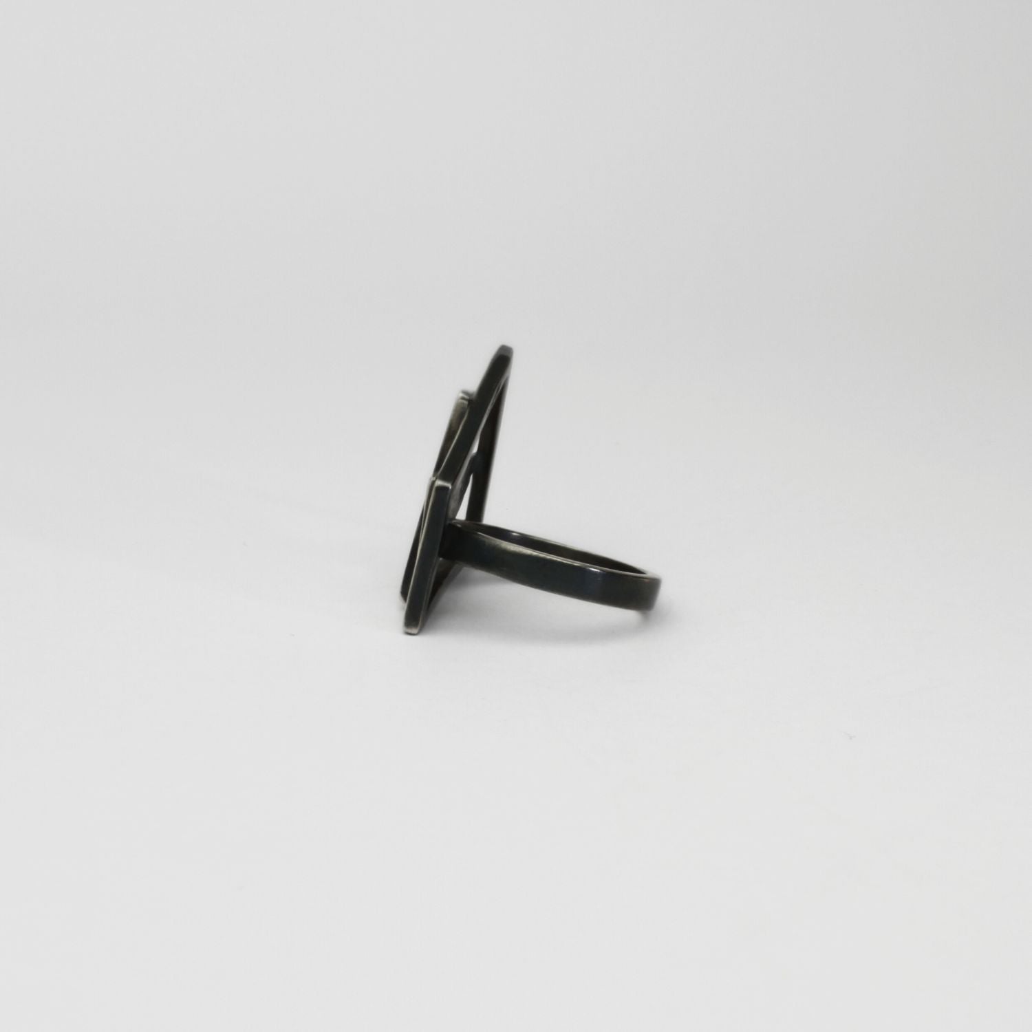 Weave cocktail black silver ring with blue enamel by Kathryn Willis
