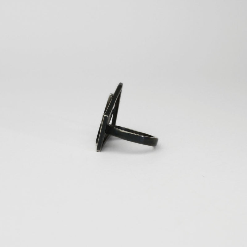 Weave cocktail black silver ring with blue enamel by Kathryn Willis