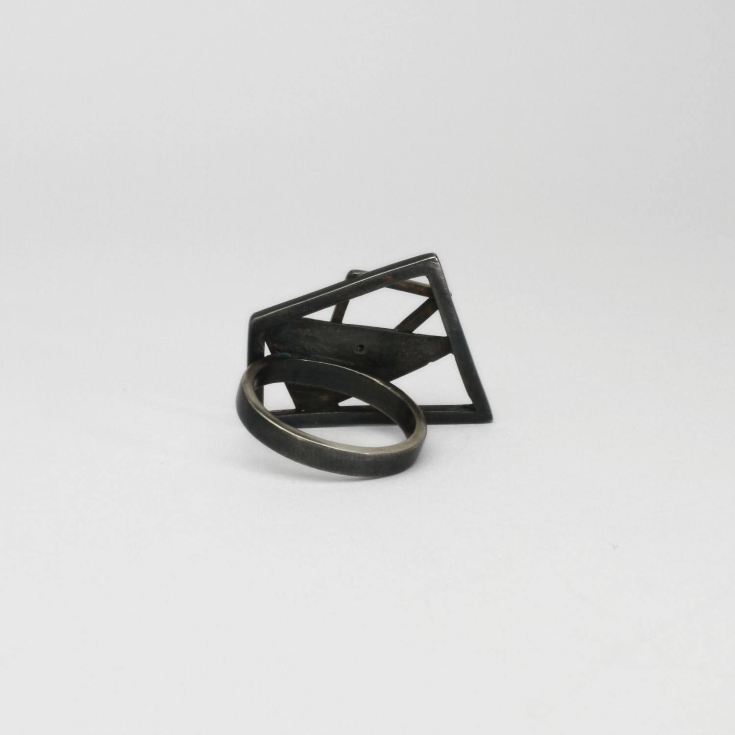 Weave cocktail black silver ring with blue enamel by Kathryn Willis
