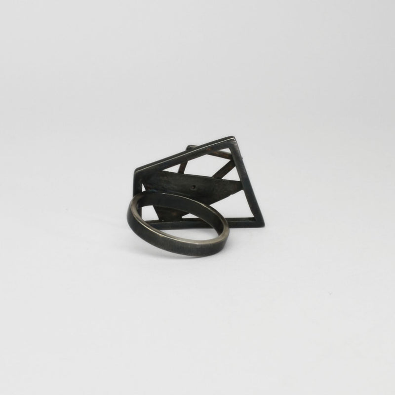 Weave cocktail black silver ring with blue enamel by Kathryn Willis