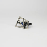 Weave cocktail black silver ring with blue enamel by Kathryn Willis
