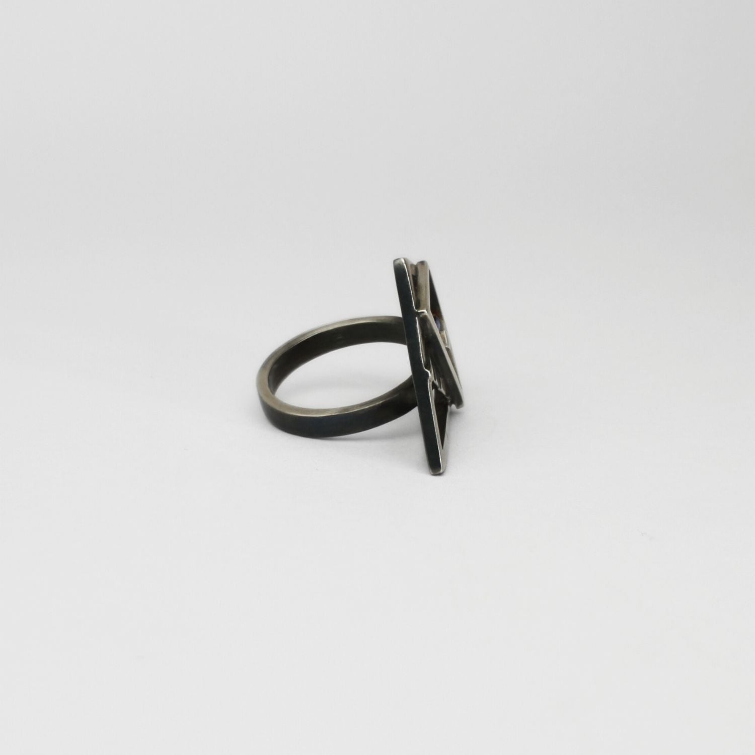 Weave cocktail black silver ring with blue enamel by Kathryn Willis