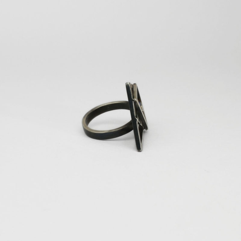 Weave cocktail black silver ring with blue enamel by Kathryn Willis