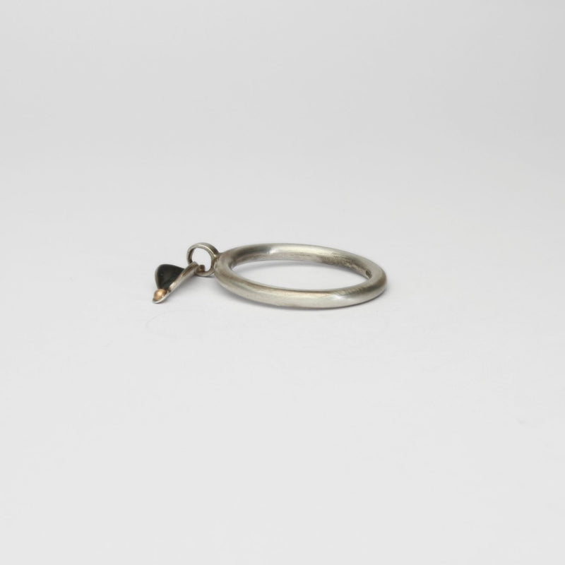 Folded leaf  black silver ring with 9ct gold by Kathryn Willis