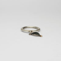 Folded leaf  black silver ring with 9ct gold by Kathryn Willis