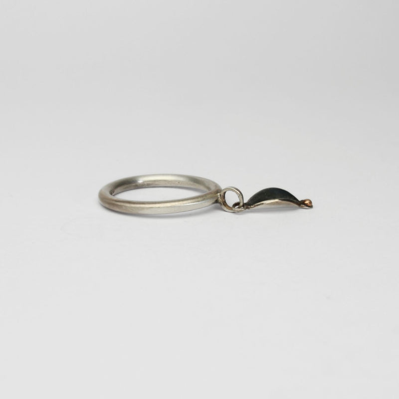 Folded leaf  black silver ring with 9ct gold by Kathryn Willis