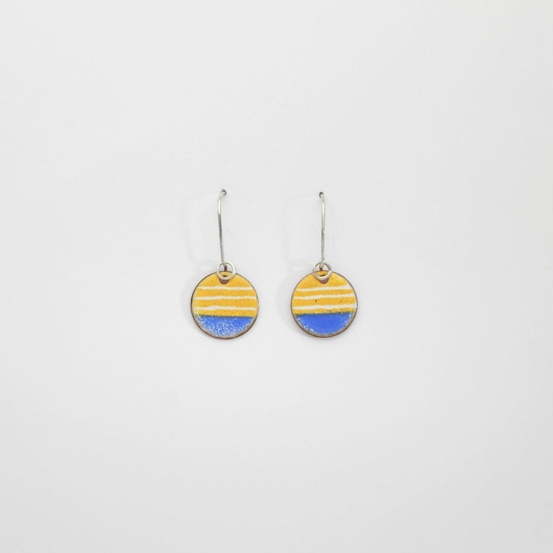 Stripe circle drop yellow & blue earrings by Kathryn Willis
