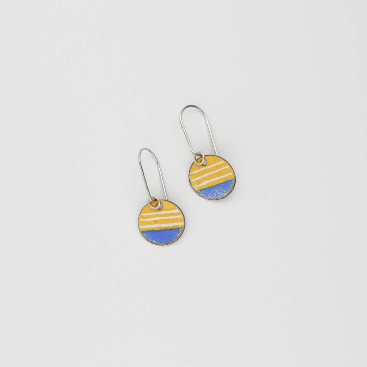 Stripe circle drop yellow & blue earrings by Kathryn Willis