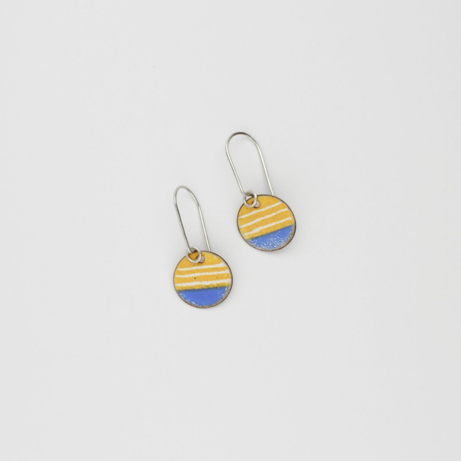 Stripe circle drop yellow & blue earrings by Kathryn Willis